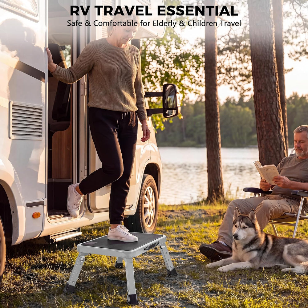 Safety RV Steps Stool, Folding Adjustable Step Stool, 500LBS, Grey