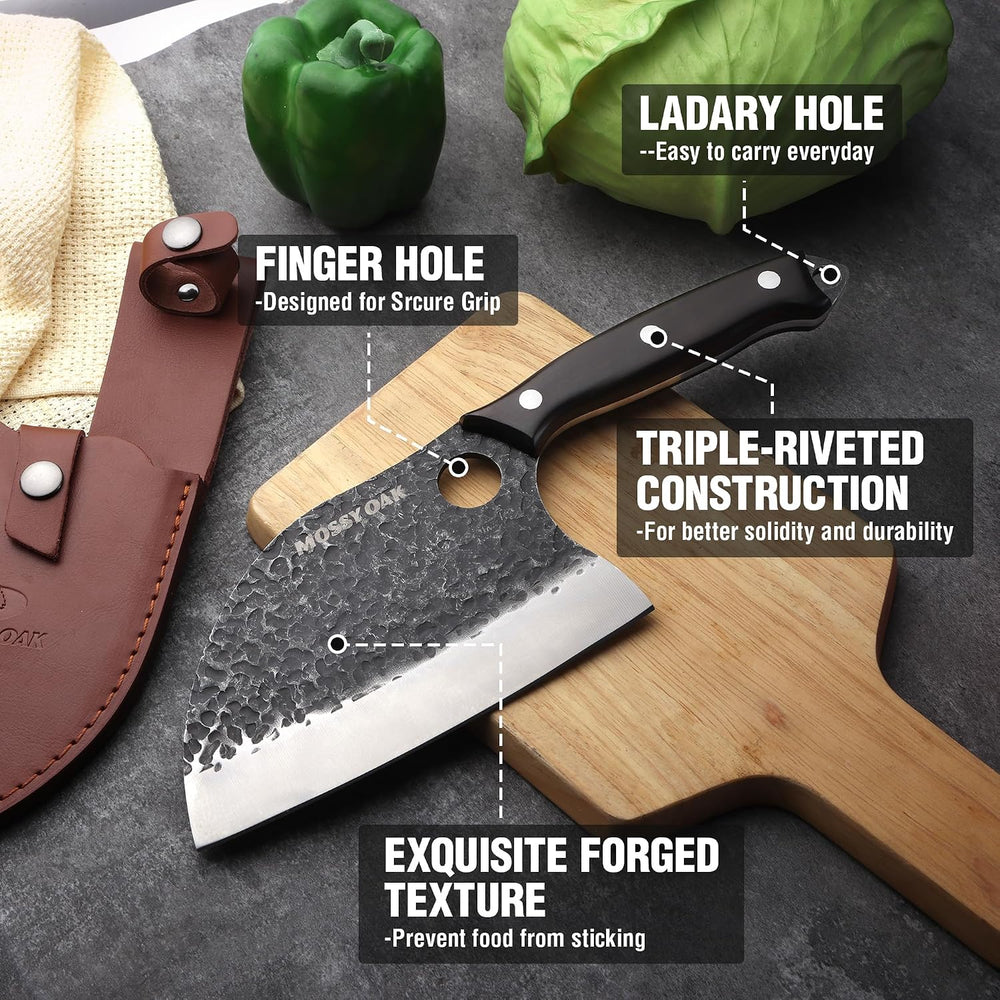 Mossy Oak Serbian Chef Knife, Hand Forged Meat Cleaver Knife
