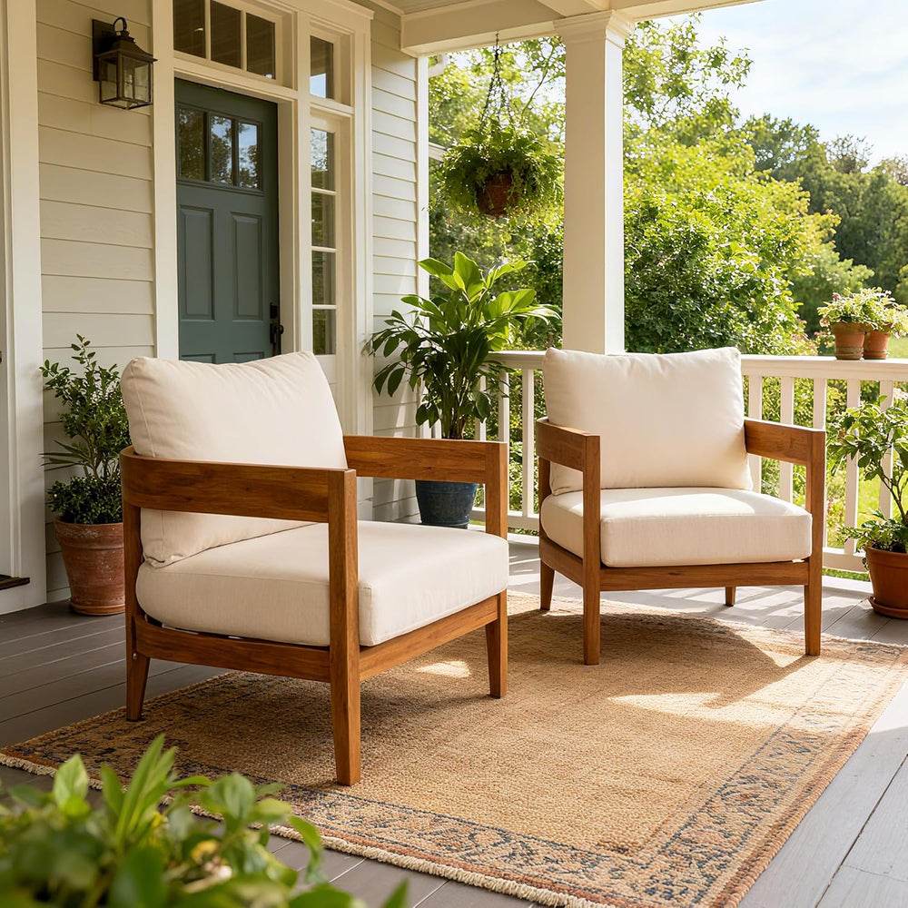 Merax Set of 2 Outdoor Acacia Wood Frame 2pcs Chairs with Cushions for Patio,...