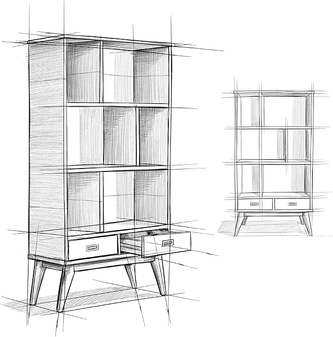 SIMPLIHOME Draper 35 inch Mid-Century Modern 6 Cubbie Bookcase with Drawer (S...