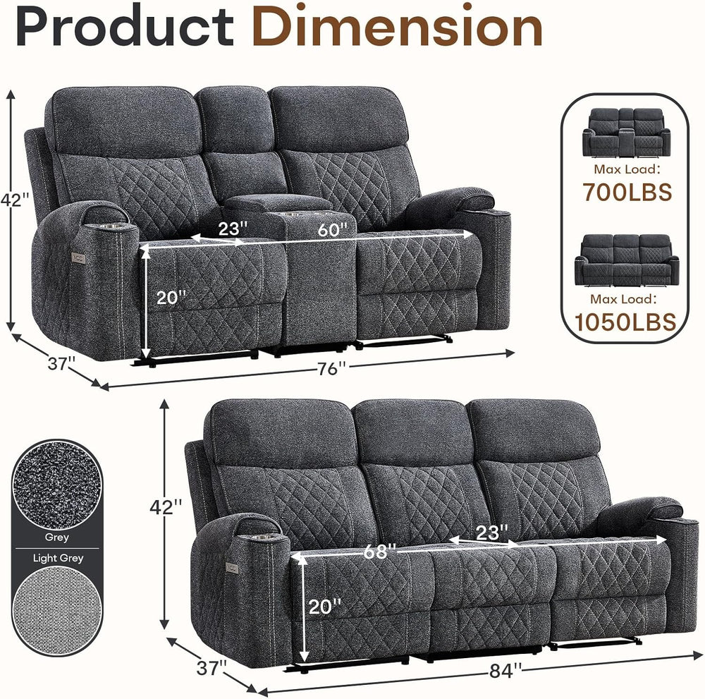 HAOMARKETS 2-Piece Power Recliner Sofa Set with Charging Port, Include 2-Seat...