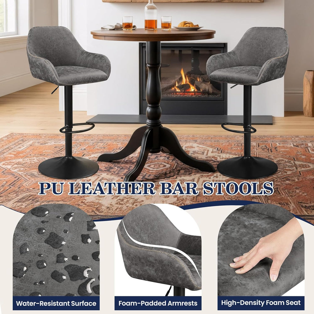 Yaheetech Bar Stools Set of 4, Adjustable Swivel PU Leather, Gray