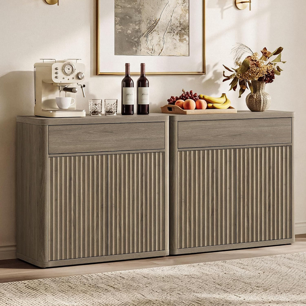 SICOTAS Buffet Cabinet with Storage - Accent Fluted Storage Cabinet with 2 Do...
