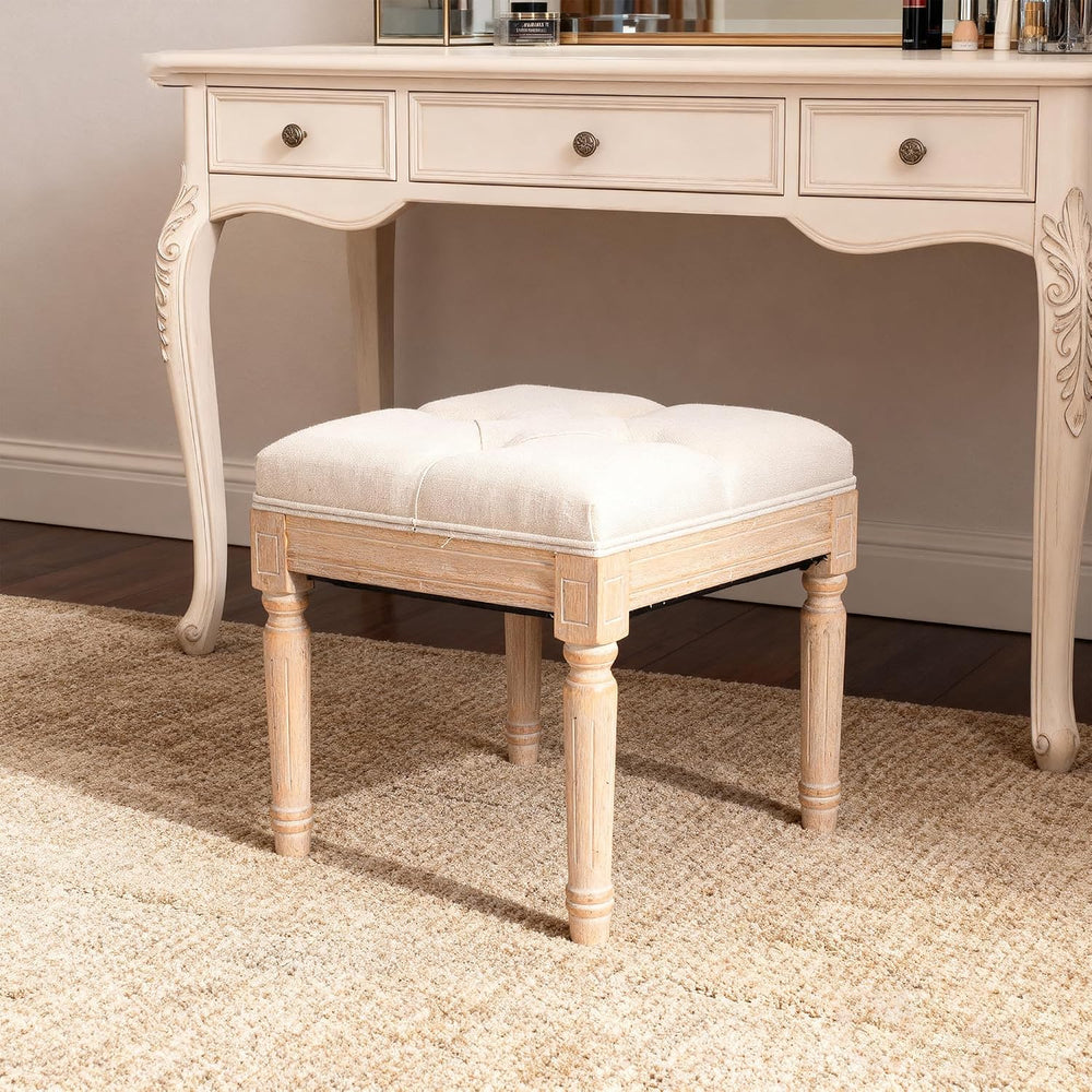 Square Vanity Stool Bench, 15.7" Small Ottoman Foot Stool with Padded Bu...