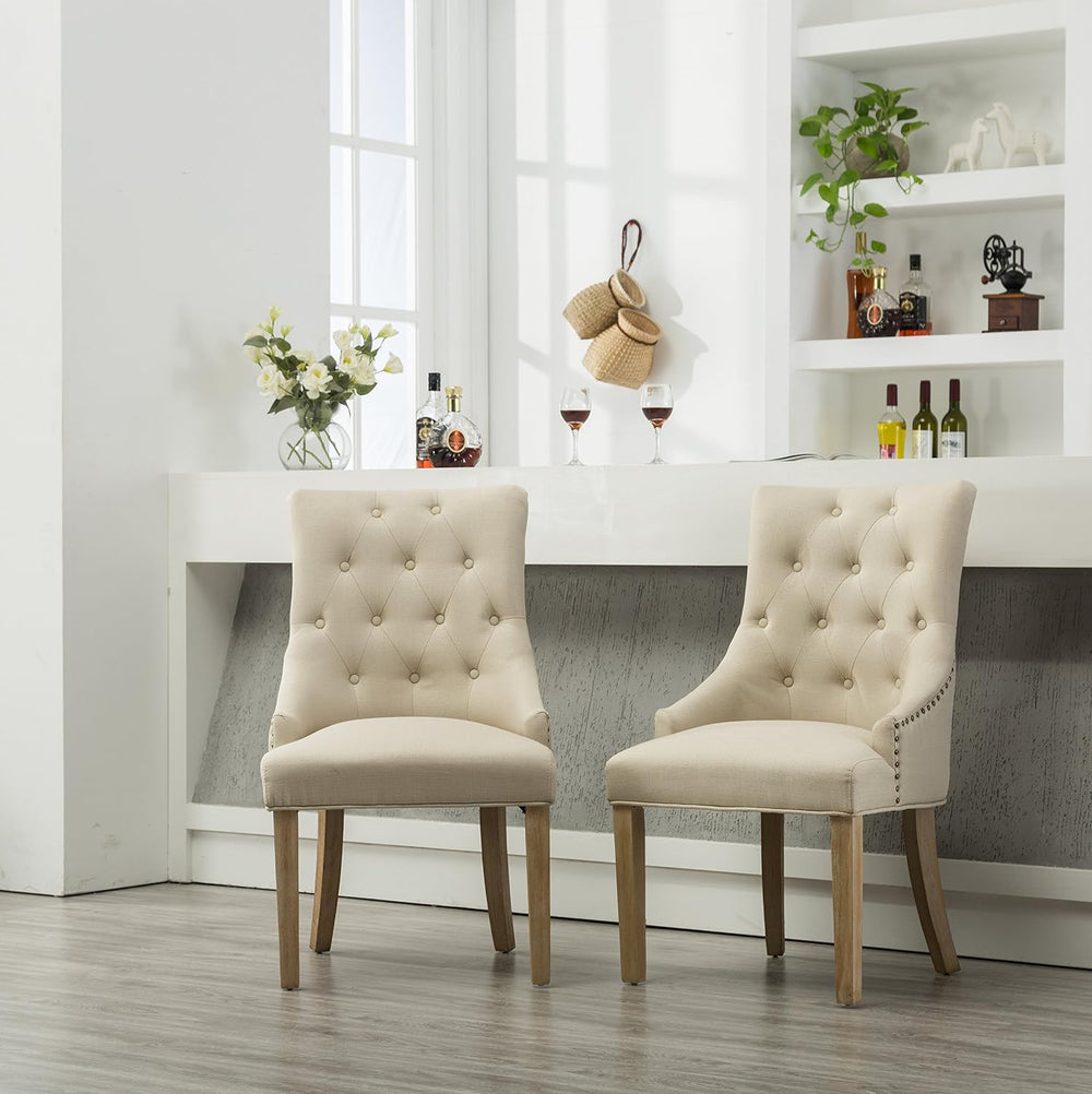 Roundhill Furniture Button Tufted Solid Wood Wingback Hostess Chairs with Nai...