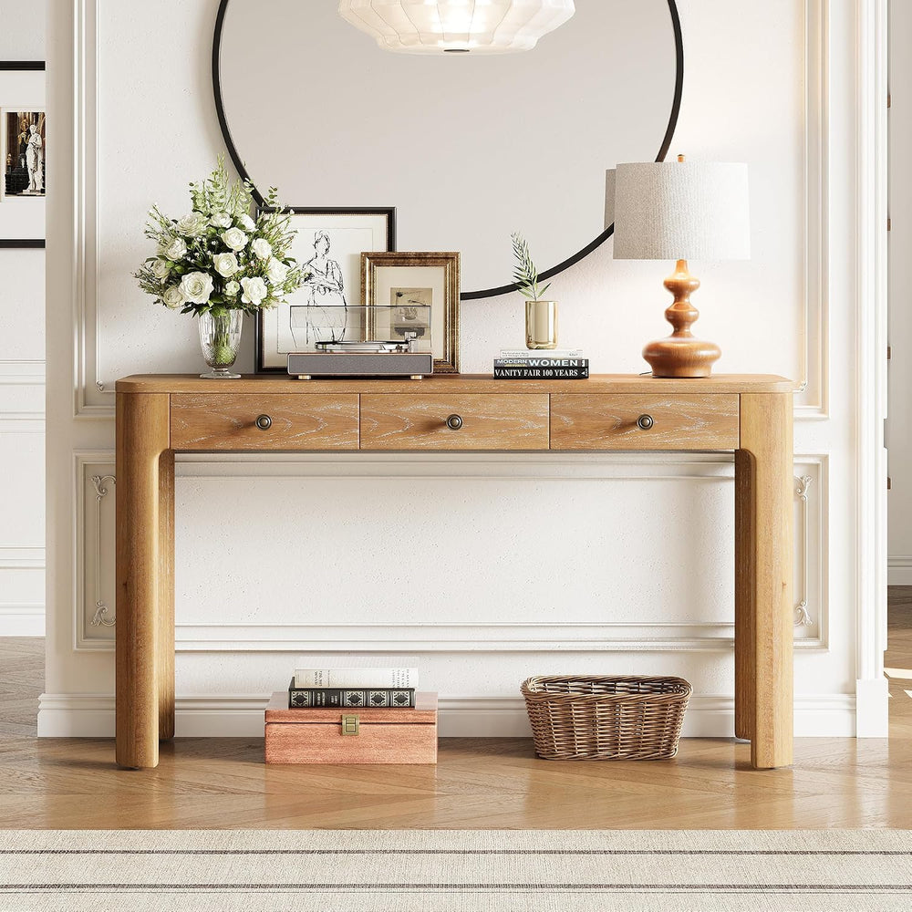 52“ Rustic Console Table with Curved Corners for Safety, Entryway Table with ...
