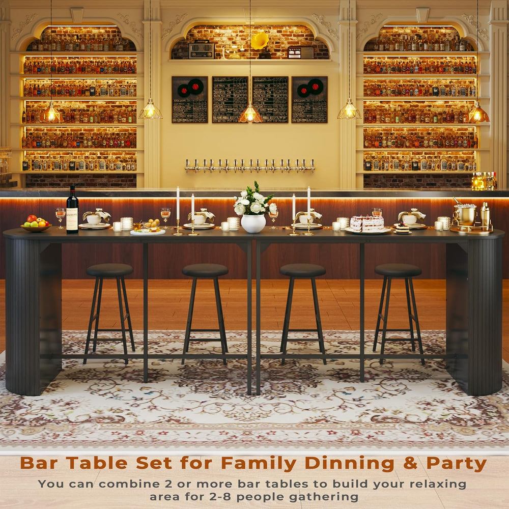 Fluted Bar Table and Chairs Set, 55'' Long Bar Tables with 2 Stools, ...