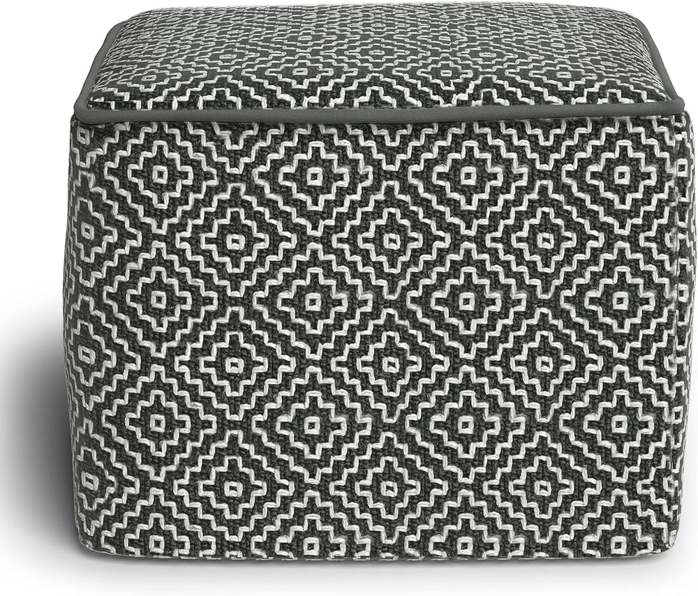 SIMPLIHOME Brody 18" Wide Square Pouf in Distressed Black Vegan Leather ...