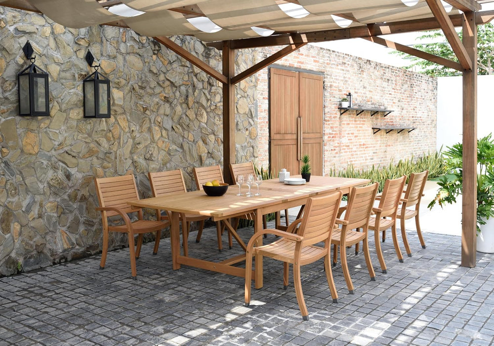Amazonia Berlin 9-Piece Teak Finish Rectangular Extendable Patio Dining Set