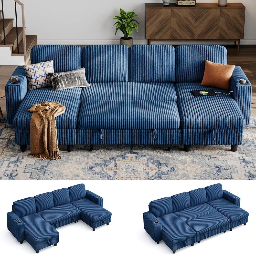 LINSY HOME Sectional Couches for Living Room, 106" U Shape 4 Seats, Blue...