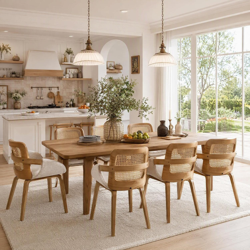 DUOMAY Modern Linen Dining Chairs Set of 2, Rattan Dining Room Chairs | with ...