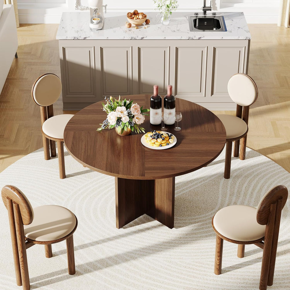 47 Inch Round Dining Table for 4-6 People, Rustic Circle Kitchen Table with X...