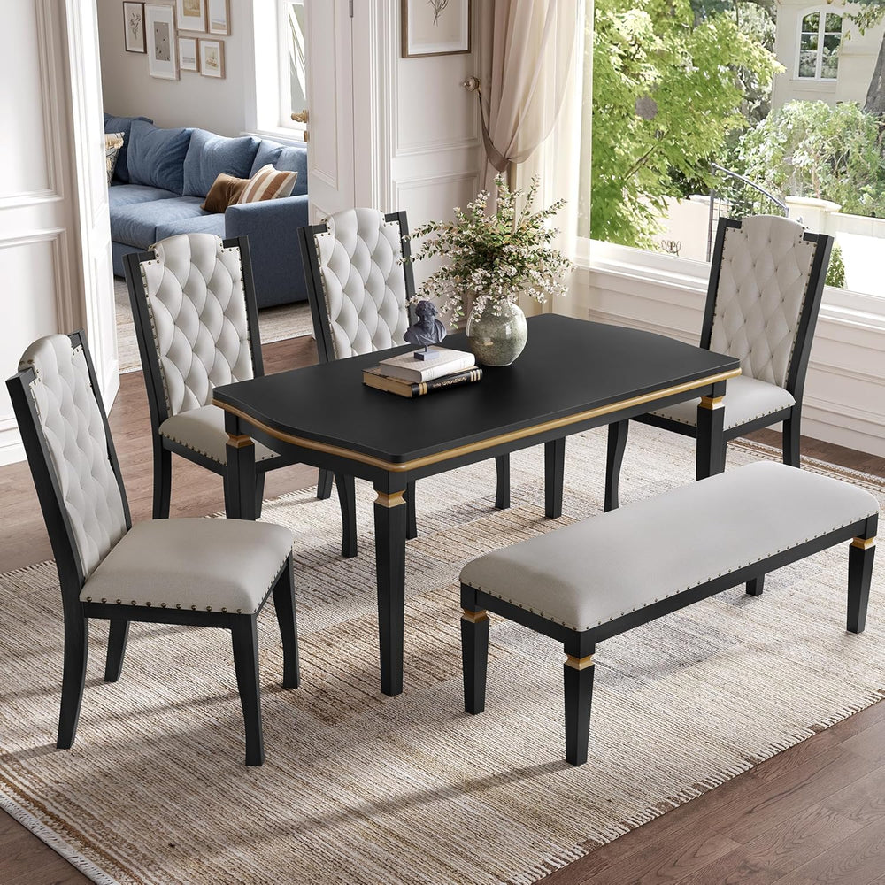 Merax 6-Piece Kitchen Dining Table Set, 60" Rectangular Table with 4 Hig...