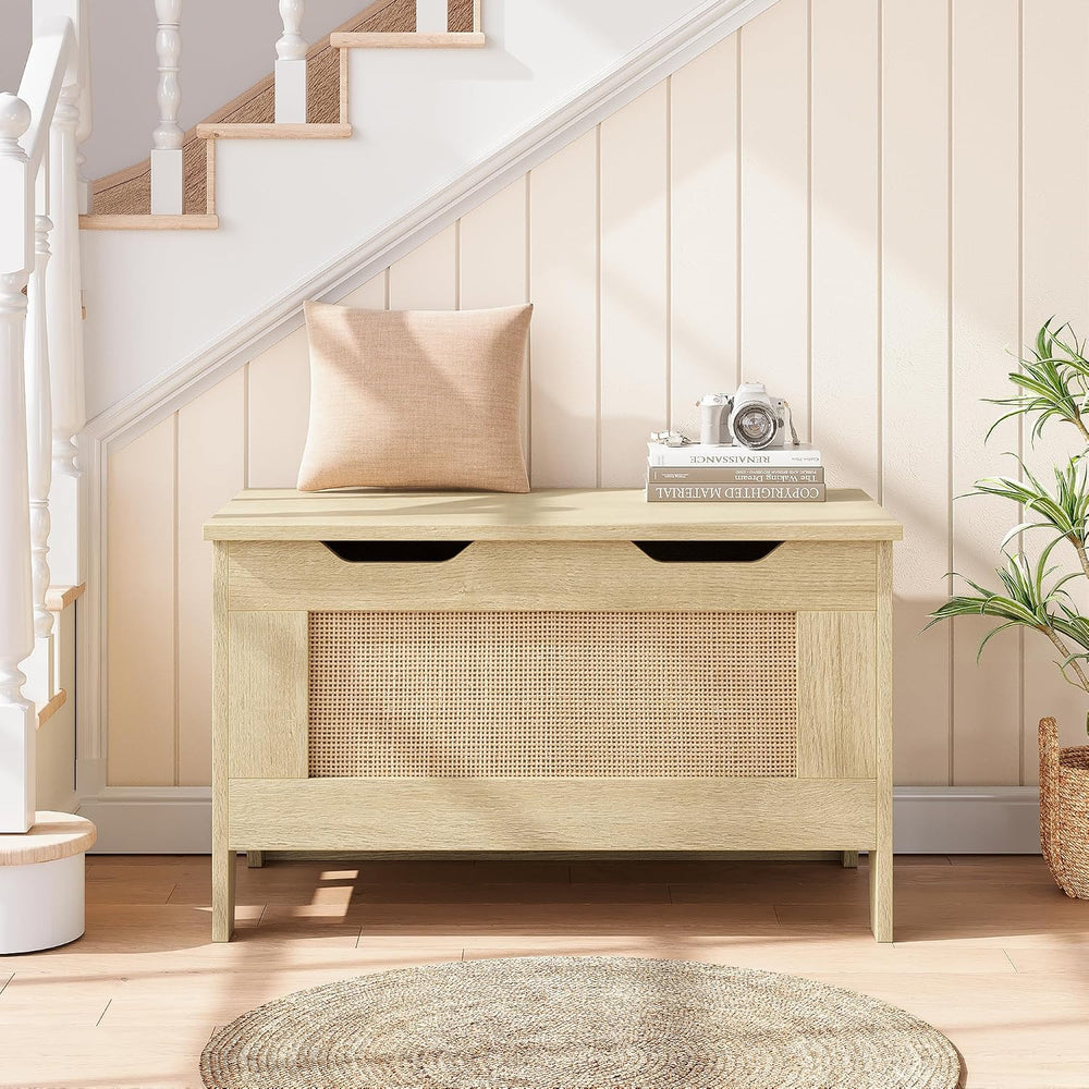 IDEALHOSUE 30” Storage Chest, Wooden Storage Bench with Safety Hinge, Retro B...