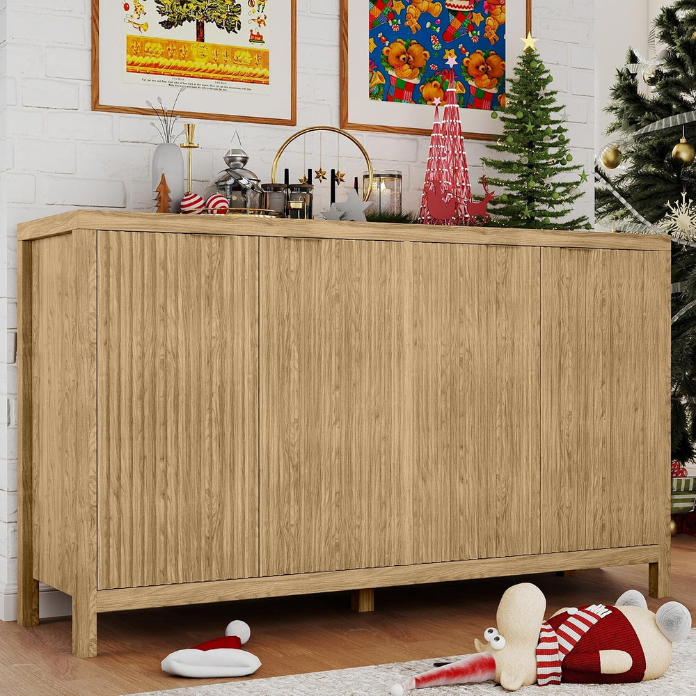 Real Relax Fluted Sideboard Buffet Cabinet with Storage, 55" Modern Side...