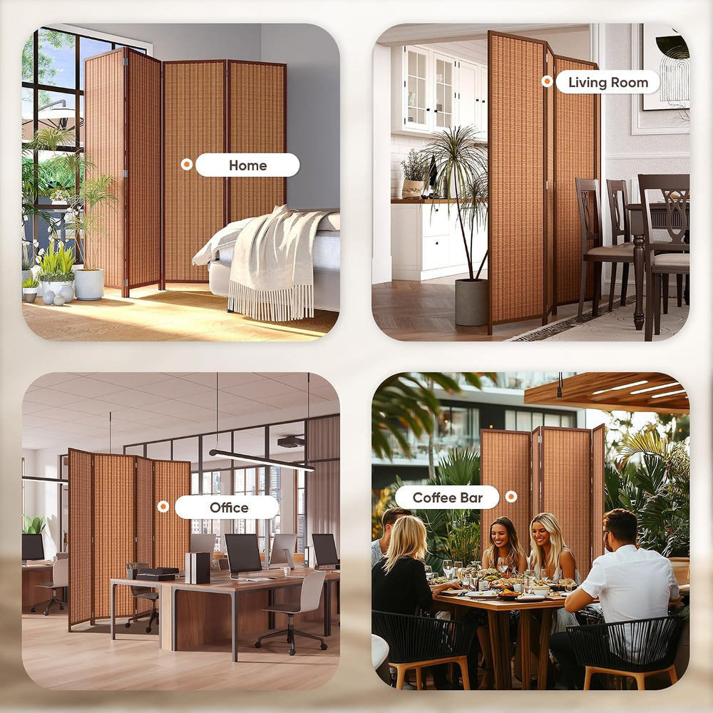 JOSTYLE 4 Panel Folding Privacy Screen 6ft Bamboo Freestanding Room Divider