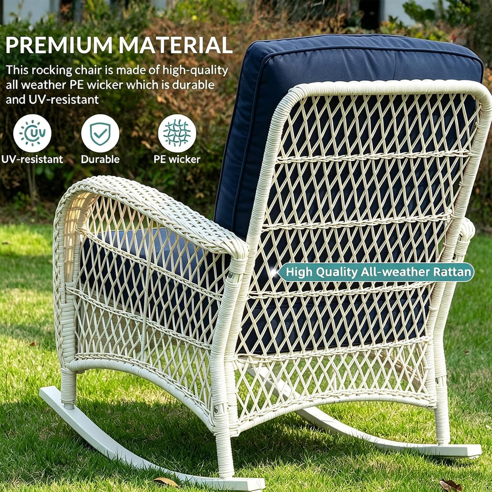 MEETWARM Outdoor Wicker Rocking Chairs Set of 2, Rattan Patio Rocker Chairs w...
