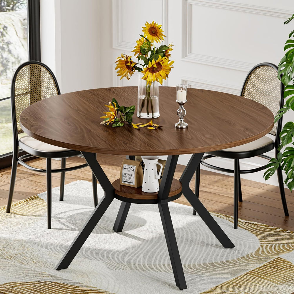 42" Round Dining Table for 4, Farmhouse Kitchen Table with Storage, Spac...