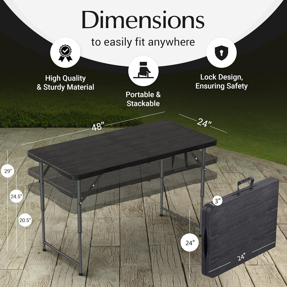 4 Feet Foldable Table Adjustable Height with Built in Handle, Steel Legs | 4F...