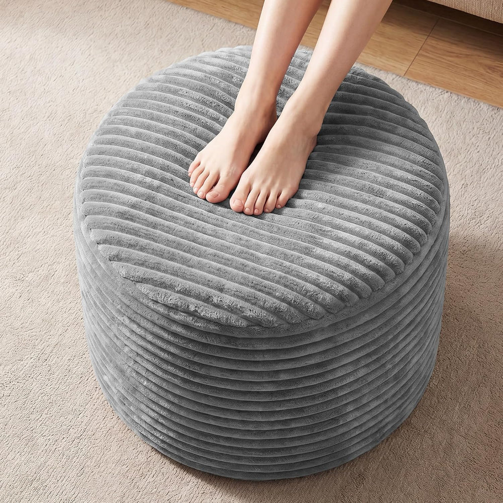 20in Round Pouf Ottoman, Large Corduroy Ottoman Foot Rest with Solid High-Den...