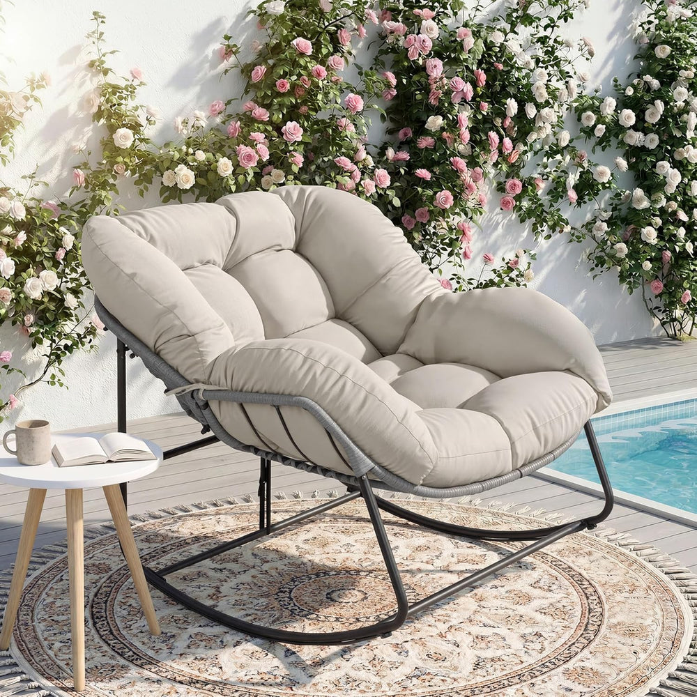 Bifanuo Oversized Egg Rocking Chair for Indoor Outdoor – All-Weather Wicker R...