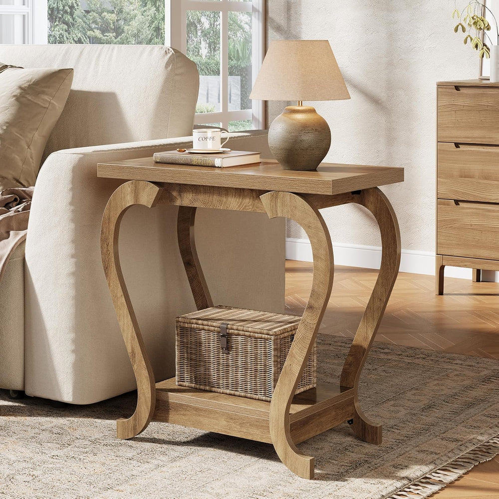 Tribesigns End Table, Narrow Wood Side Table with Storage Shelves, 2-Tier Bed...