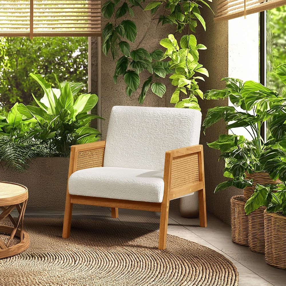 Yaheetech Rattan Accent Chairs Set of 2, Boho Vintage Armchairs, Ivory