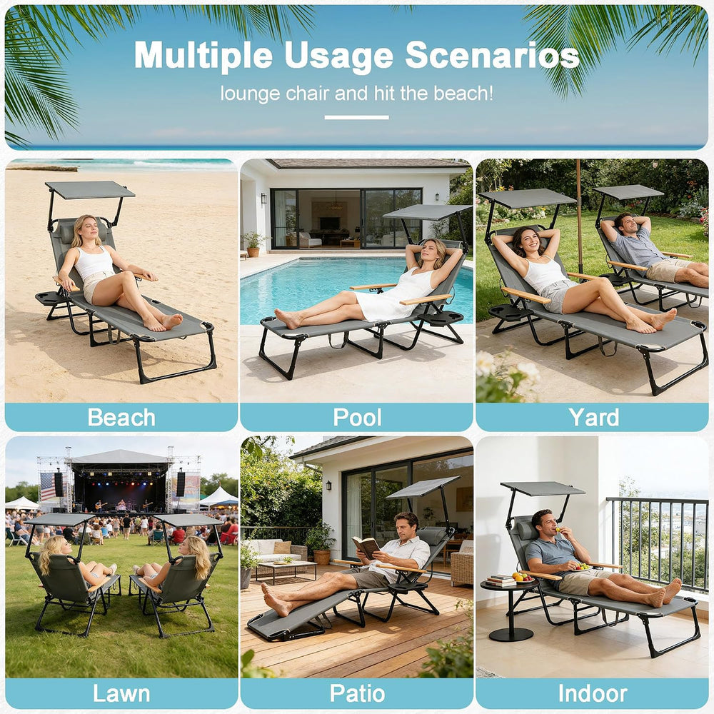 Outdoor Chaise Lounge Chair with 4-Position Adjustable Backrest,Patio Folding...