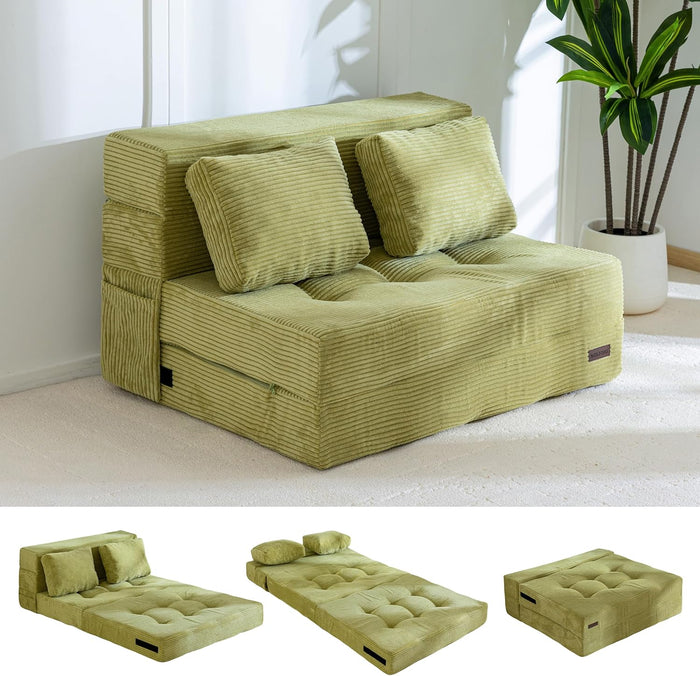 MAXYOYO Convertible Sofa Bed, Fold Out Loveseat Sofa Couch with Pillow, 4 in 1 Tufted Folding Couch Bed Foam Floor Couch, Lazy Chair for Living Room Bedroom Guest Room, Green