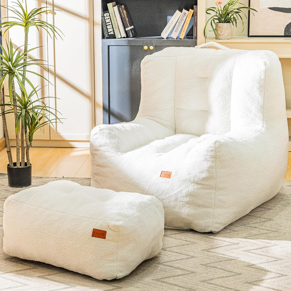 Cvortll Giant Bean Bag Chair for Adults with Ottoman, High-Density Oversized ...