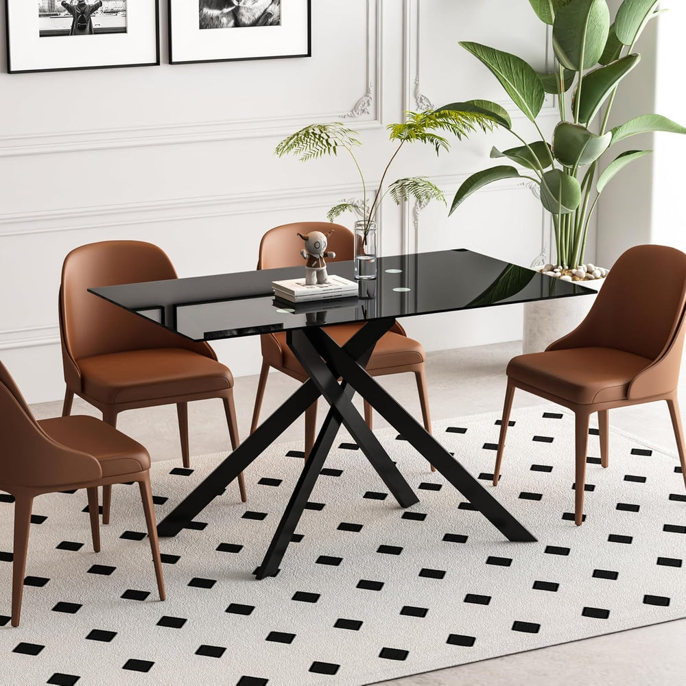 51.2" Glass Dining Table for 2-4 People, Modern Kitchen Table with Black...