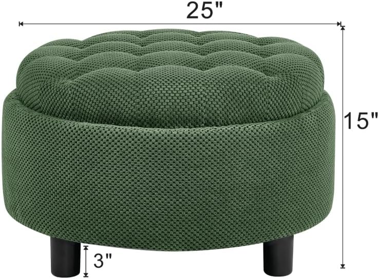 25Inch Round Storage Ottoman with Tray, ModernTufted Fabric Circle Coffee Tab...