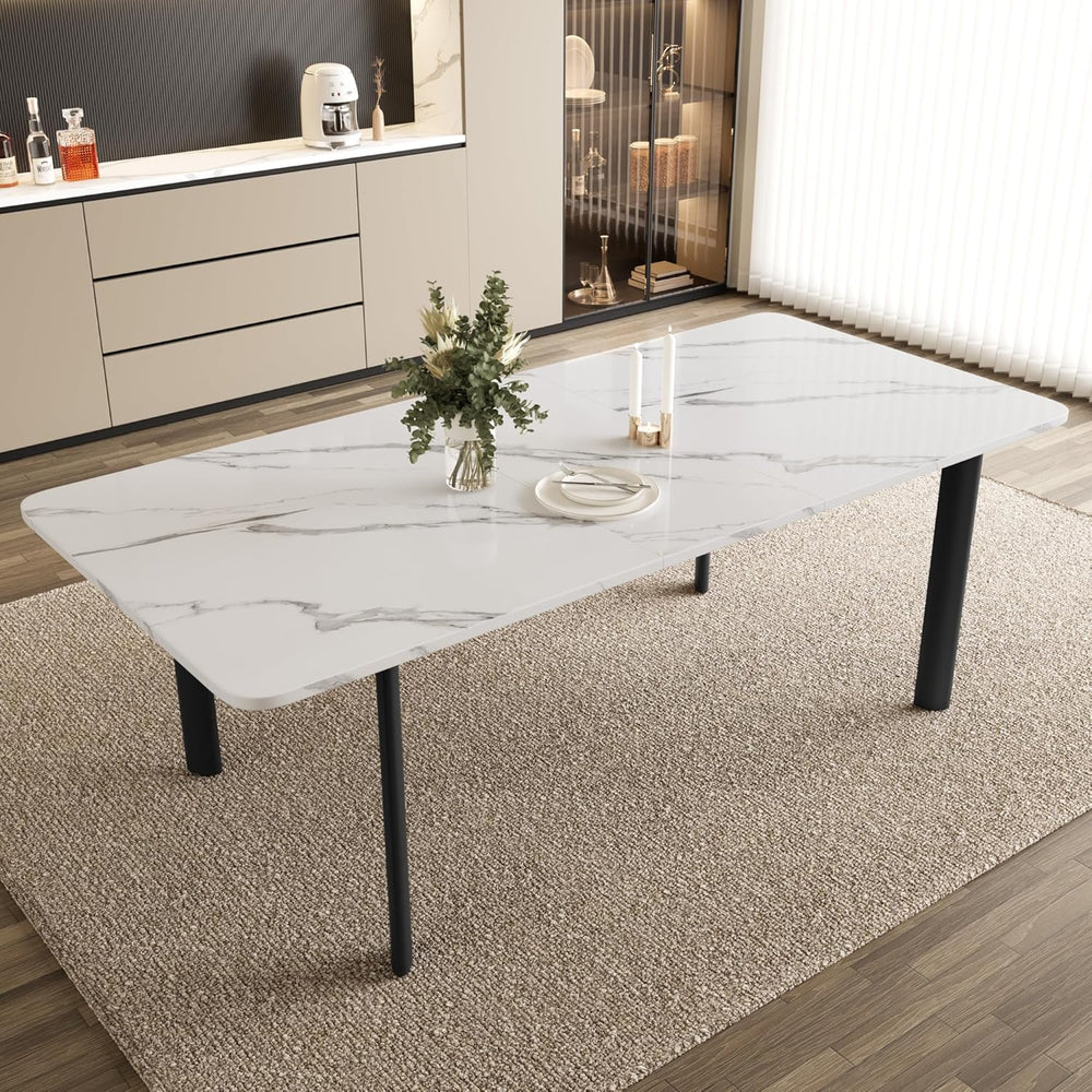 HIPIHOM Extendable Dining Table for 6-8 People, 63 to 78.7 Inch Rectangular T...