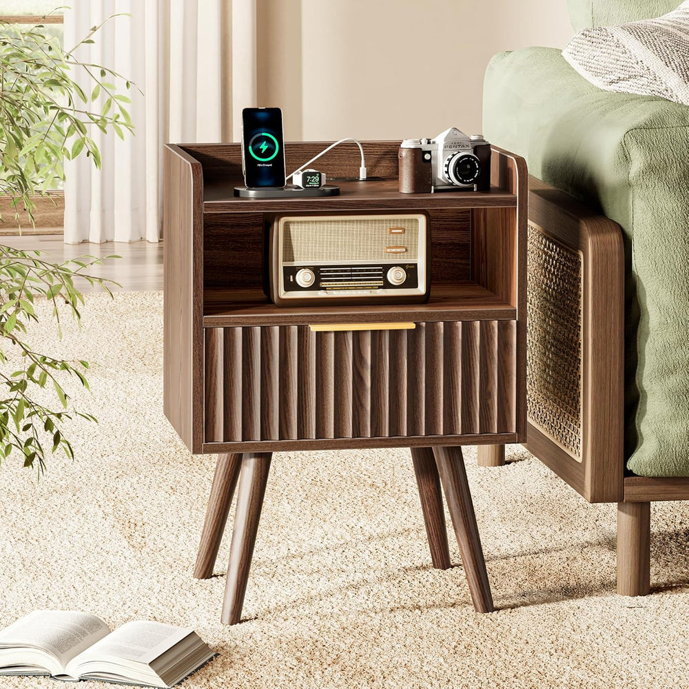 Huuger Nightstand Set of 2 with Charging Station, USB-C Port, End Tables