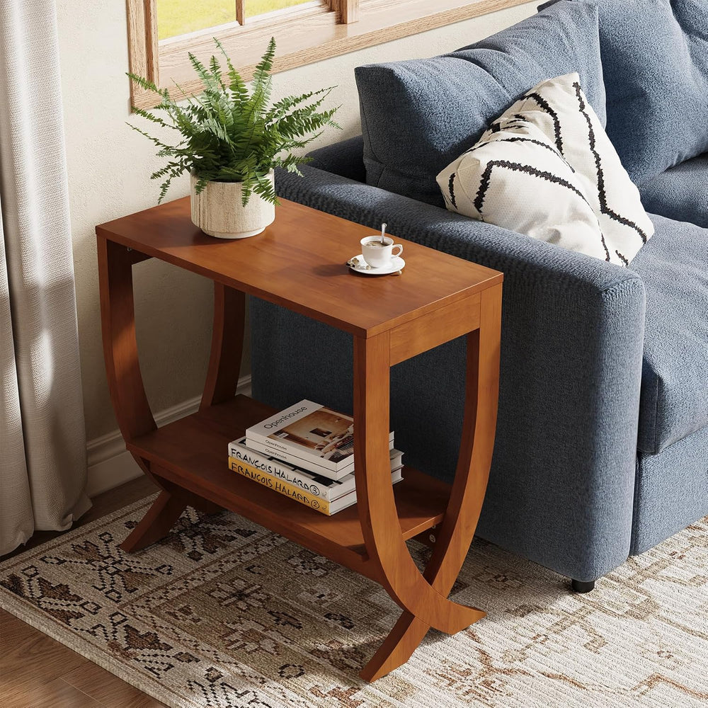 Solid End Table, 2-Tier Couch Side Table with Arched Legs for Small Space, Li...