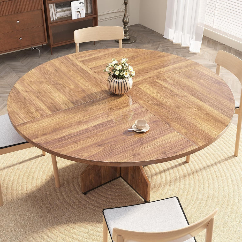 Round Dining Table 47 Inch for 4-6 People, 0.98 Inch Thick Tabletop with Adju...