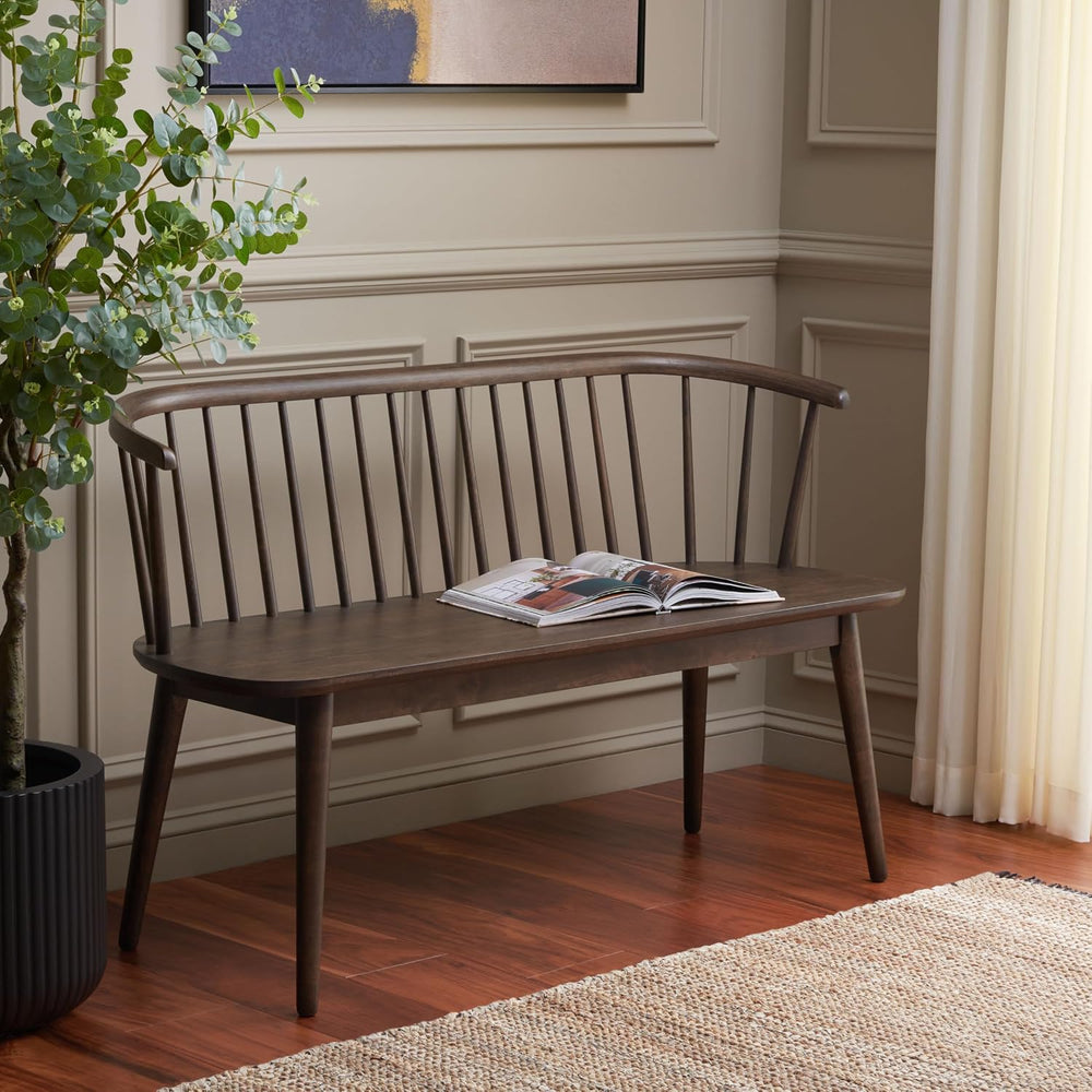 SAFAVIEH Furniture - Blanchard Spindle Bench - Dark Walnut - Solid Wood - Cla...