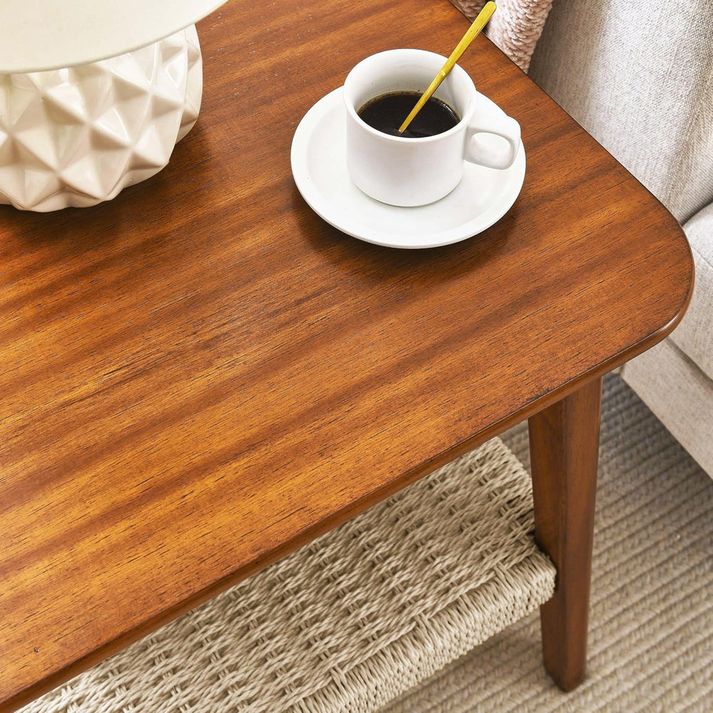 23" Narrow Side Tables Living Room, Mid-Century Small End Table with Wov...