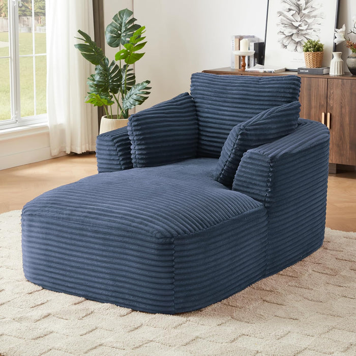 65" Oversized Corduroy Chaise Lounge Chair with Pillows, Comfy Cloud Foam Lounger Couch Compression Sleeper Sofa Chair for Living Room, Bedroom, Reading Nook