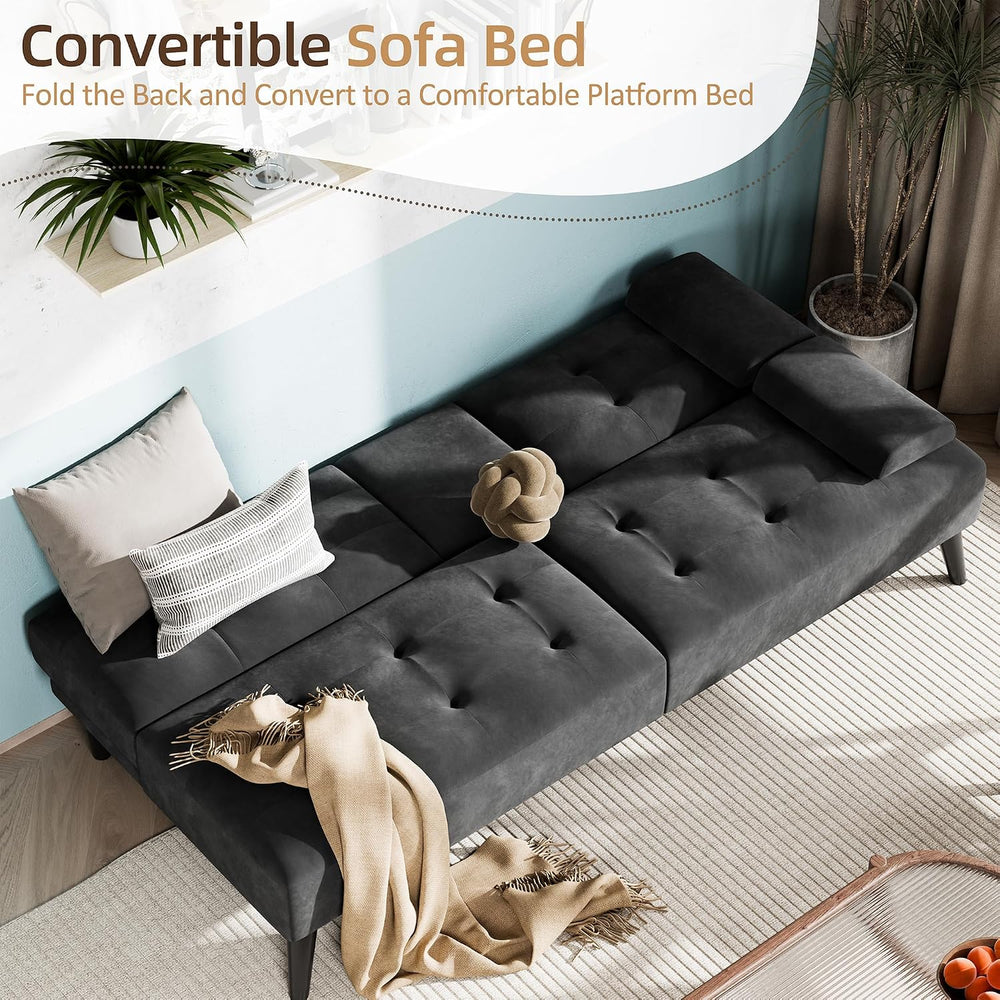 Shintenchi 64" Futon Sofa Bed, Velvet Foldable Couch, Upholstered Lovese...