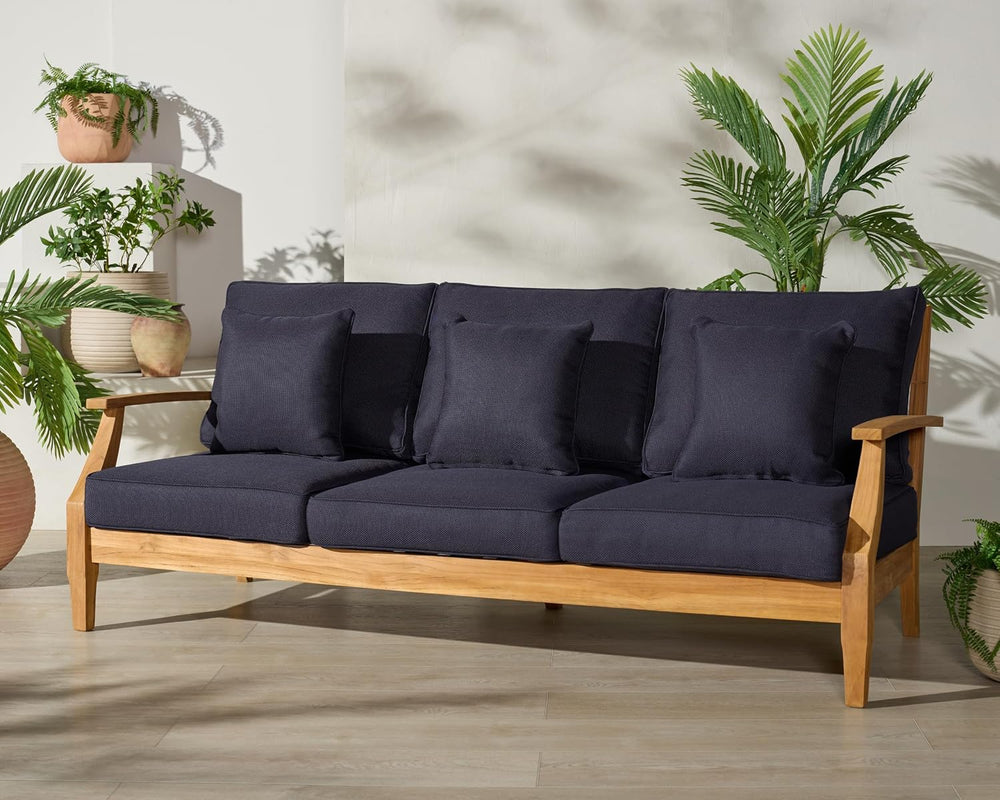SAFAVIEH Couture Outdoor - Martinique 3-Seat Sofa - Natural & Navy - Teak...