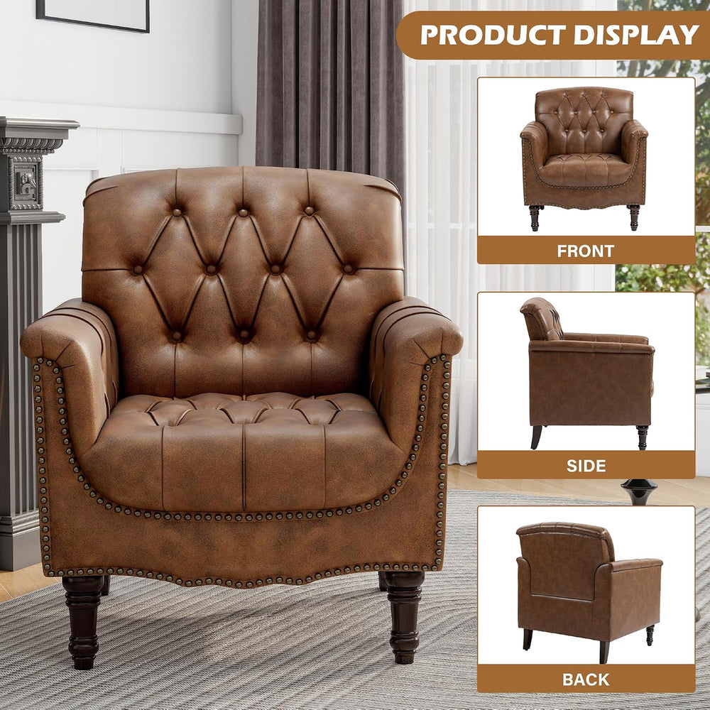 PU Leather Accent Chairs Set of 2, Comfy Club Chair Upholstered Armchair for ...