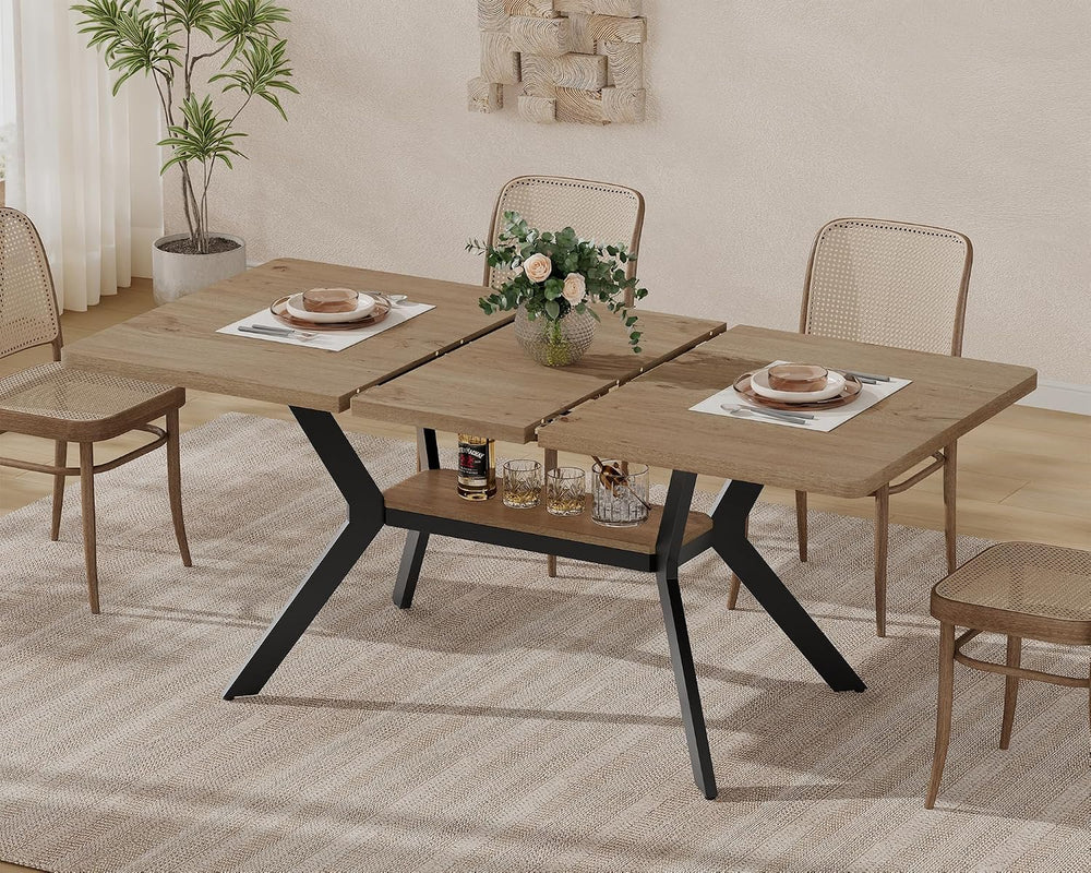 MECHYIN Extendable Dining Table for 4-8, 55-71 in, Storage Shelf, Natural | F...