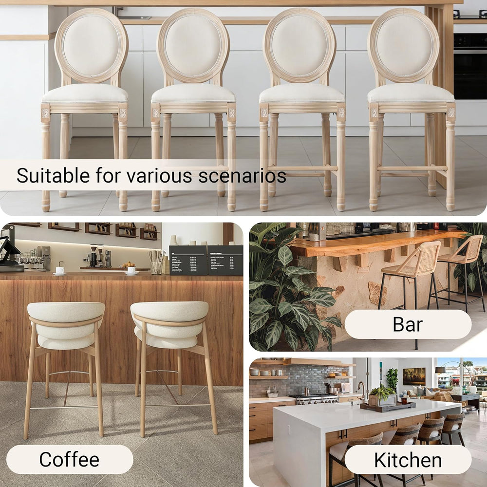 French Country Bar stools, Linen Farmhouse Counter Height Chair