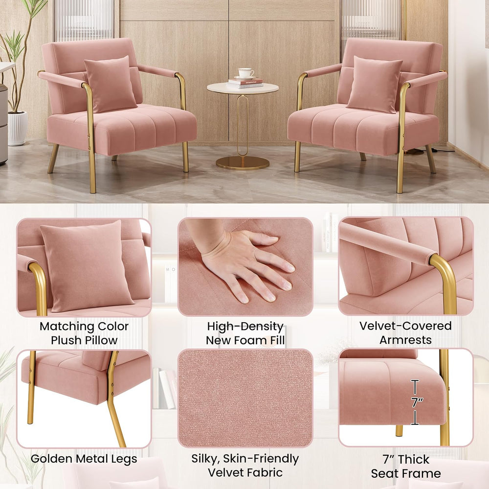 Yaheetech 30" Accent Chair Velvet Armchair with Golden Frame, Pink | Vel...