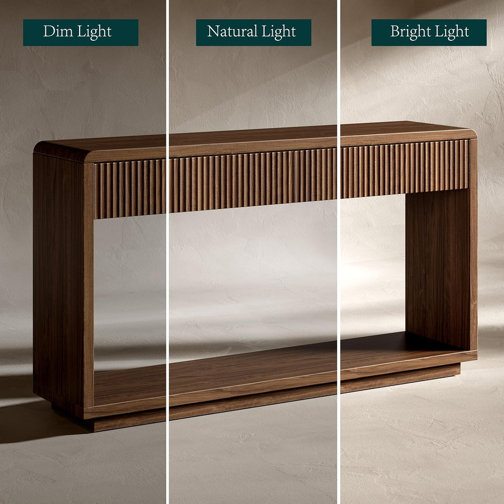 Evermagin 59'' Walnut Console Table with Drawers, Sofa Table with Sto...