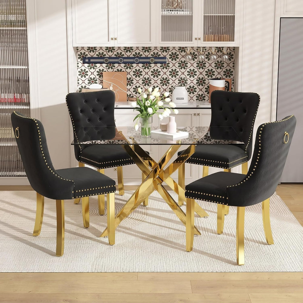 51" 5-Piece Glass Dining Table Set for 4, Black&Gold