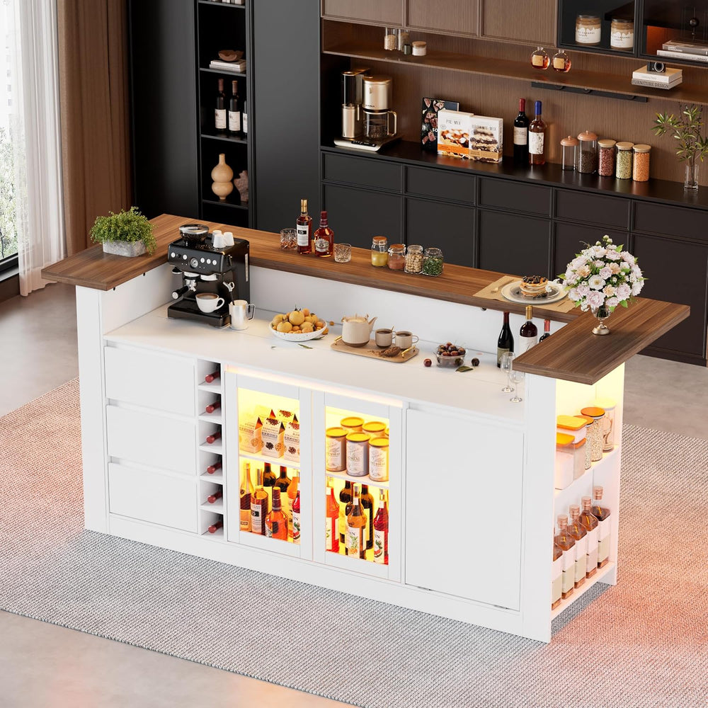 PAKASEPT Kitchen Island with Storage, 86.6" Island Table with LED Light ...