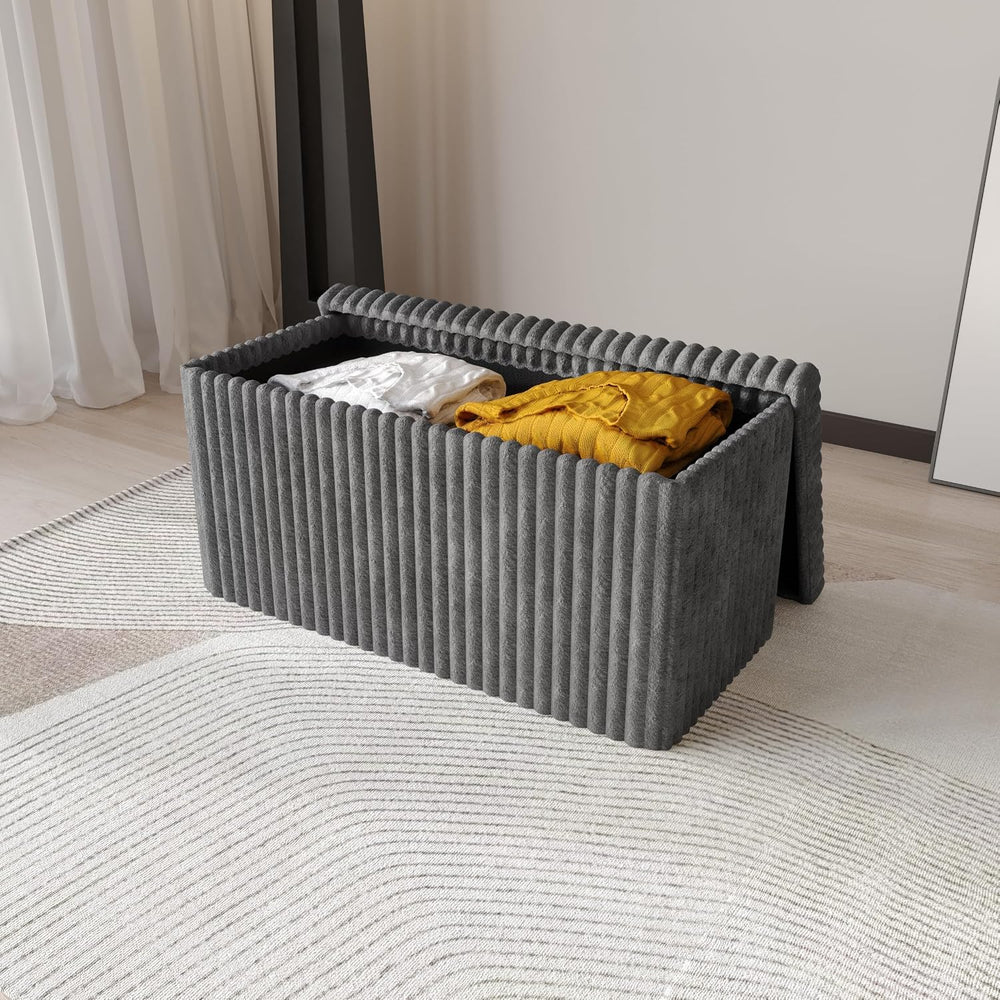 HOME DESIGN Florence 30" Upholstered Folding Storage Bench, Tufted Top, ...