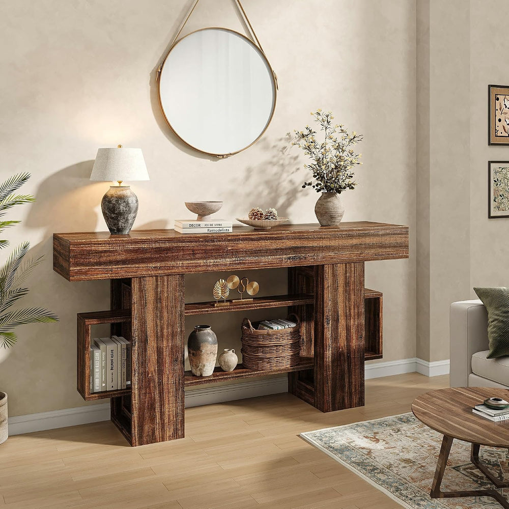 Feonase 63 Inches Long Console Table for Entryway, Wood Sofa Table Behind Cou...